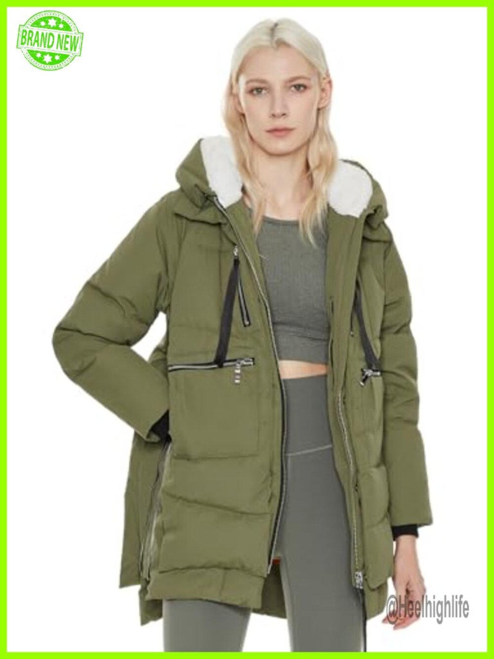 Women's Thickened Down Jacket Waterproof Puffer Fleece Lined Hood Winter Coat